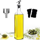 Ölflasche Glasflaschen 500ml, Olivenöl Flasche mit Trichter Auslaufsicher ,2 Aufkleber und Tropffrei Ölspender für BBQ, Grillen, Kochen