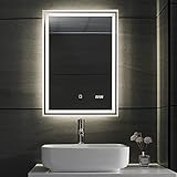 Aquamarin® LED Badspiegel - 50x70 cm, Beschlagfrei, Dimmbar, Energiesparend, mit Digitaluhr/Datum, 3000-7000K - Badezimmerspiegel, LED Spiegel, Lichtspiegel, Wandspiegel für Bad