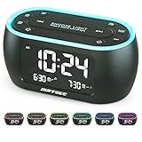 Buffbee Nachttisch-Wecker-Radio mit 7-Farben-Nachtlicht, Dual-Alarm, Snooze, Dimmer, USB-Ladegerät, Nap Timer, Digitaler Wecker mit FM-Radio und Auto-Off-Timer, netzbetrieben mit Batterie-Backup