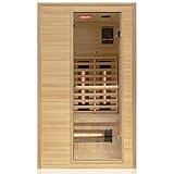 Dewello Infrarotsauna Infrarotkabine Infrarotsauna Calgary VOLLSPEKTRUM 115x105cm 1 Person inkl. Vollspektrumstrahler, Ionisator mit Aroma Therapie, LED-Farblichttherapie aus Hemlock Tannenholz