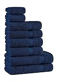 Tuiste Handtücher Set Blau | %100 Baumwolle Handtuch Set 8 Teilig | 2X Badetücher Set, 4X Handtücher, 2X Gästetücher | Weich und Saugstark | Farbe : Blau