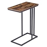 HOOBRO Beistelltisch, Sofatisch, C-Form, kleine Kaffeetisch, 46 x 25 x 63,5 cm, Wohnzimmertisch mit verstellbare Füße, Metallgestell, Industrie-Design, Dunkelbraun EBF02SF01