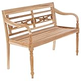 DIVERO stabile antike Gartenbank 2-Sitzer aus Teak-Holz naturbelassen massiv Handarbeit mit Schnitzereien Bank für Terrasse Garten Balkon 120 cm Natur White wash wählbar (Natur)