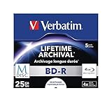 Verbatim MDISC BD-R Blu-ray Rohlinge, 25 GB, Blu-ray-Disc mit 4-facher Schreibgeschwindigkeit, 5er-Pack Jewel Case, großflächig bedruckbar, Blu-ray-Disks für Video- und Audiodateien