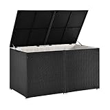 Juskys Polyrattan Auflagenbox Ikaria 950 L mit Deckel mit Hubautomatik & Innenplane — Kissenbox 145 x 82 x 79 cm für Garten — Gartenbox schwarz