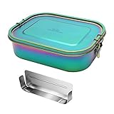 G.a HOMEFAVOR Edelstahl Brotdose Bento Box Auslaufsicher Groß Metall Lunchbox 1400ml mit Herausnehmbarer Trennwand Vesperdose für Kinder und Erwachsene, Galvanisierung Regenbogenfarbe, Brotzeitdose