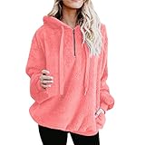 Generic Damen Mantel Plüschjacke Frau Wintermantel Kurzmantel Warm Cardigan Kapuzenjacke mit Taschen Winterjacke Plüschjacke Fleecejacke Mit Reißverschluss Winter Pullover