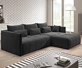 FURNIX Ecksofa Yalta mit Schlaffunktion und Bettkasten - Couch L-Form Sofa mit Kissen - Stellfüße in Chromoptik - B245 x H83 x T182 cm, Liegefläche: 147 x 232 cm - MH95 (Dunkelgrau)