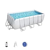 Bestway Power Steel Frame Pool-Set mit Sandfilteranlage 412 x 201 x 122 cm, lichtgrau, eckig