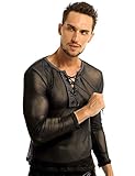 iEFiEL Herren Transparent Hemd Langarm Shirts Tops Unterhemd aus Mesh Erotik T-Shirt Reizwäsche Sportshirt Party Clubwear Schwarz Medium