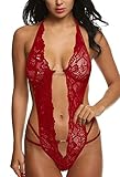 CMTOP Dessous Set Damen Translucent Kleidung Aushöhlen Körper Spitzen Set - Erotisches Reizwäsche Lingerie Babydoll Negligee Clubwear Dessous Nachtwäsche Sexy Damen（Rotwein）