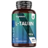 Taurin Kapseln - 1000mg reine Aminosäure L Taurin - 180 Kapseln für 3 Monate - Vegan & Geprüfte Zutaten - Mikronährstoffe für Sport, Fitness & Pre Workout - Amino Acid L-Taurine - Von WeightWorld