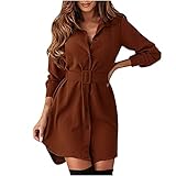 Sisifa Hemdkleid Damen Kurz Langarm Elegant Freizeitkleid Gürtel Revers Button Down Arbeitskleider für Damen Einfarbig Büro Business Kleider Blusenkleid