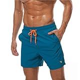 donhobo Badeshorts für Herren Schnelltrocknend Schwimmhose Badehose Jungen Strand Surf Freizeit Schwimmen Laufen Board Shorts (Pfauenblau, XL)