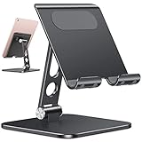 Verbesserter Tablet Ständer, OMOTON Faltbare Tablet Halterung Dock Aluminium Tisch Halter mit Schwererer Basis für iPad Pro 2022 Air Mini, 11 12.9, Huawei MatePad, Surface bis 13.5 Zoll, Schwarz