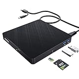 HATOKU Externes CD DVD Laufwerk, USB 3.0 & Type-C Tragbarer CD DVD Brenner mit SD/TF Karte Reader und 2 USB Ports, Externe optische Laufwerke für PC Desktop/Laptop/Linux/Mac/Windows 11/10/8/7(Schwarz)