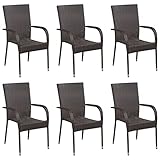 6er Set Stapelstuhl Gartenstuhl Stapelbar Garten Terrasse Hochlehner Gartensessel Terrassenstuhl Stapelsessel Gartenmöbel 55,5 x 53,5 x 95 cm Poly Rattan Braun