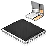 Leder Metall Zigarettenetui, 9.7 x 9.5 x 1.8cm Zigarettenschachtel Box Zigarettenbox Cigarette Case für 20 Zigaretten Tabakbox mit Gummiband und Schnappverschluss, für Hosen- und Hemdtaschen