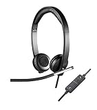 Logitech H650e Kopfhörer mit Mikrofon, Stereo-Headset, Rauschunterdrückung, Lautstärkeregelung und Stummschaltung am Kabel, LED-Anzeige, USB-Anschluss, PC/Mac/Laptop - Schwarz