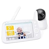 Babyphone mit Kamera, 5 Zoll 720P HD Display Video Baby Monitor, Präzise Nachtsicht, 108 ° Vertikal Weitwinkel, 300M Reichweite, Zwei Wege Audio, 3600 mAh Akku, Temperatursensor