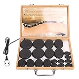 20 PCS Hot Stones Massageset, Rückenmassagegeräte für Massage mit Heizbox Basaltstein Set, Runde Massagesteine ​​mit Bambusbox, Elektrische Spa Hot Stones