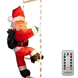 Deuba LED Weihnachtsmann Leiter XL 90cm für In-/Outdoor Timer 8 Leuchtfunktionen dimmbar Santa Claus Nikolaus Weihnachten Deko Figur