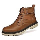 visionreast Stiefel Herren Motorradstiefel mit Zipper Stiefeletten Atmungsaktiv Lässige Leather Boots Rundkopf Kurze Stiefel Outdoor rutschfeste Springerstiefel