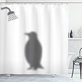 ABAKUHAUS Duschvorhang, Pinguin Dusche Schatten Spaß Lustiger Duschvorhang Grau Töne Shadows Digital Kunst Bild Druck, Wasser und Blickdicht aus Stoff mit 12 Ringen Schimmel Resistent, 175 X 200 cm