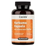 Casida® Bio Kurkuma Kapseln + Pfeffer Curcumin hochdosiert 95% igen Curcuma Extrakt in Kombination mit Kurkuma Pulver und Piperin aus schwarzem Pfeffer Extrakt - Vegan - 90 Kapseln