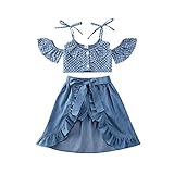 Kleinkind Kinder Baby Mädchen Polka Dot Halfter Off Shoulder Crop Top + Jeansshorts + Unregelmäßige Röcke Kleid Set Sommerkleidung Outfits