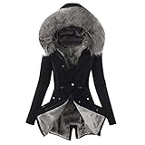 EMATOP Mantel Frauen Wintermantel Warme Winter Jacke Lange Mäntel Einfarbig Winterjacke mit Kapuze Windbreaker Gefüttert Teddyfell Dicker Fleecejacke Mode Outdoorjacke Slim fit Winterparka