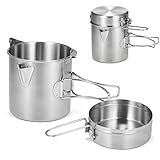 Lixada Camping Topf 1L Edelstahl Tasse BecherKochen Wasserkocher mit Deckel und Griff für Camping Wandern Angeln Picknick