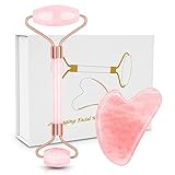 Jade Roller Gesichtsmassage und Gua Sha Stein Set Rosenquarz Roller Gesichtsroller Guasha Schaber für Anti-Aging Straffung Massagewerkzeug mit Geschenkbox