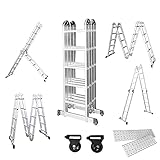 LZQ 4x5 Mehrzweckleiter 550cm 6 in 1 Alu Leiter Vielzweckleiter Klappleiter Haushaltsleiter Arbeitsleiter Anlegeleiter Steigleiter Arbeitsbühne Multifunktionsleiter Gelenkleiter