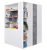 Eckkleiderschrank Sigma SI - 1 Garderobenschrank, Schrank, Garderobe, Begehbarer Kleiderschrank mit Beleuchtung, Kleiderstange und Schubladen (Weiß Lux/Beton)