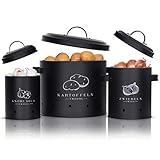 TWOPOL® Kartoffel Aufbewahrungsbox [3er Set]-mit 360°Luftzirkulation hält Gemüse länger frisch-der ideale Weg für Zwiebel Aufbewahrung Kartoffel Aufbewahrung und Knoblauch Aufbewahrung (Schwarz)