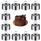 yeesport Dessertringe und Speiseringe 12pcs, Kuchenringe Set, Edelstahl Kuchen Ringe, Kleine Tortenringe Set, 3 Zoll Dessert Formen mit Pusher für oder Kochen Pfannkuchen Kekse Dessert, 3,14 x 1,57in