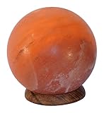 HIMALAYA SALT DREAMS Beleuchteter Salzkristall Planet mit Holzsockel, Kristallsalz aus Punjab/Pakistan, Orange, ca. 3 kg