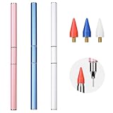 Omsscun 3 Stück Strass Picker Punktierstift, Wachsstift Diamond Tool, Dual Ended Dotting Pen mit Wachs- und Edelstahlköpfe für DIY NailArt Design (Weiß + Rosa + Blau)