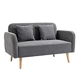 HOMCOM Doppelsofa Polsterung mit Kissen Stoff Loveseat kompaktes Design Moderne Zweisitzer einstellbare Höhe der Fußrasten samtartiges Polyester Gummiholz Schaumstoff Grau+Natur 130 x 70 x 80 cm