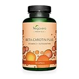 BETA CAROTIN Plus Vegavero ® | Mit Vitamin E & Astaxanthin (AstaZine®) | Lucarotin® B 30 SUN Betacarotin | Antioxidantien | VEGAN & Ohne künstliche Zusätze | 120 GreenCaps®