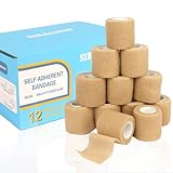 SIRALMNO Professionelle selbstklebende Bandage, 12er-Pack kohäsive Bandage, elastische Sportbandage 5 cm x 4,5 m, wasserdichtes, atmungsaktives Sportband für Finger, Handgelenk, Knöchel, Haustiere