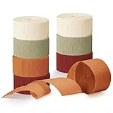 NICROLANDEE 8 Rollen Orange Burgund Grün Krepppapier Luftschlangen Herbst Dekoration für Thanksgiving Deko Herbst Hochzeit Geburtstag Verlobung Babyparty Festival Party Dekorationen