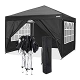 COBIZI Faltpavillon 3x3m Pop Up Pavillon Faltbar mit 4 Seitenwände | wasserdicht | UV-Schutz 50+ | Gartenpavillon Partyzelt für Garten Party Markt Picknick | inkl. Tasche（Schwarz）