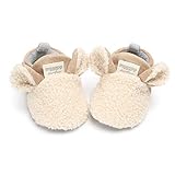 RVROVIC Baby Jungen Mädchen Kuschelige Fleece-Schuhe mit rutschfester Unterseite, Warme Wintersocken(1-Licht Khaki, 12-18 Monate)