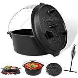 CCLIFE Dutch Oven Set 4/6/9 Liter Gusseisen Grilltopf mit Feuertopf Gusseisen Topf für Grill Camping