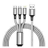 Multi-USB-Ladestation 3 in 1 USB Typ C Ladekabel Multi USB Port Mehrere USB Ladekabel USBC Handy Kabel for Handy Wireless Charger Ladestation (Color : Silver, Length : 1.2m)