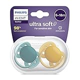 Philips Avent Ultra Soft Schnuller, 2er-Pack – BPA-freier Schnuller für Babys von 6 bis 18 Monaten, dunkelgrün/dunkelorange (Modell SCF091/04)