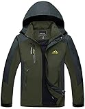 TACVASEN Herren Leichte Wasserdichte Softshell Jacke mit Abnehmbarer Kapuze, DE L, Armeegrün