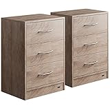 Casaria Nachttisch 2er Set 54x39x28cm 3 Schubladen Kabelführung Wandbefestigung Boxspringbett Schlafzimmer Nachtschrank Nachtkonsole Nachtkommode Eiche